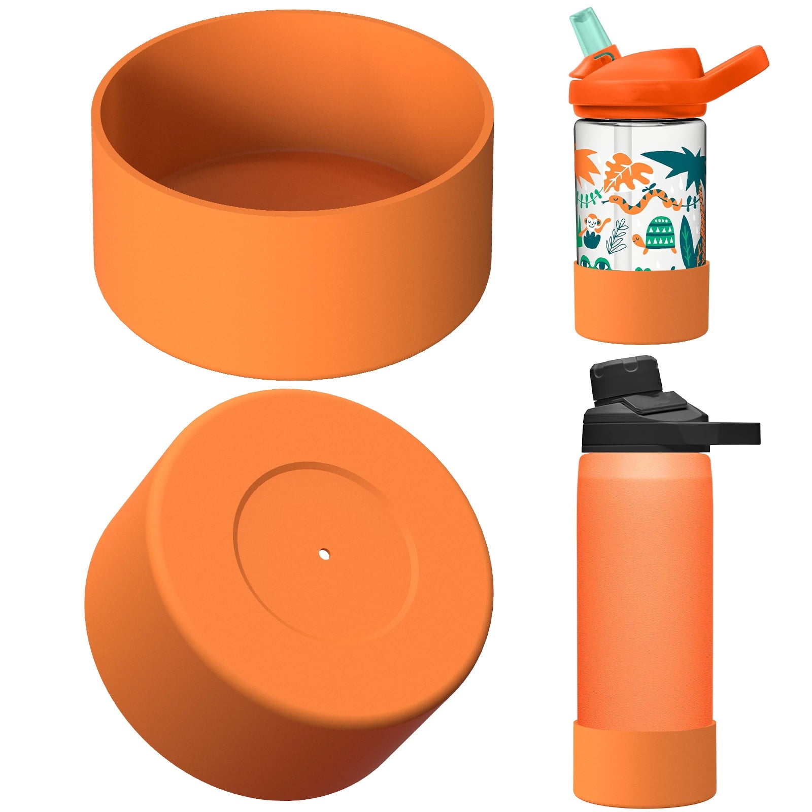 Linkidea 2 Pack Water Bottle Boot Compatible with CamelBak Eddy+20oz/25oz, Chute Mag 20oz/25oz, Carry Cap, Silicone Anti-Slip Bottle Bottom Bumper Protector (Orange) - WHY4