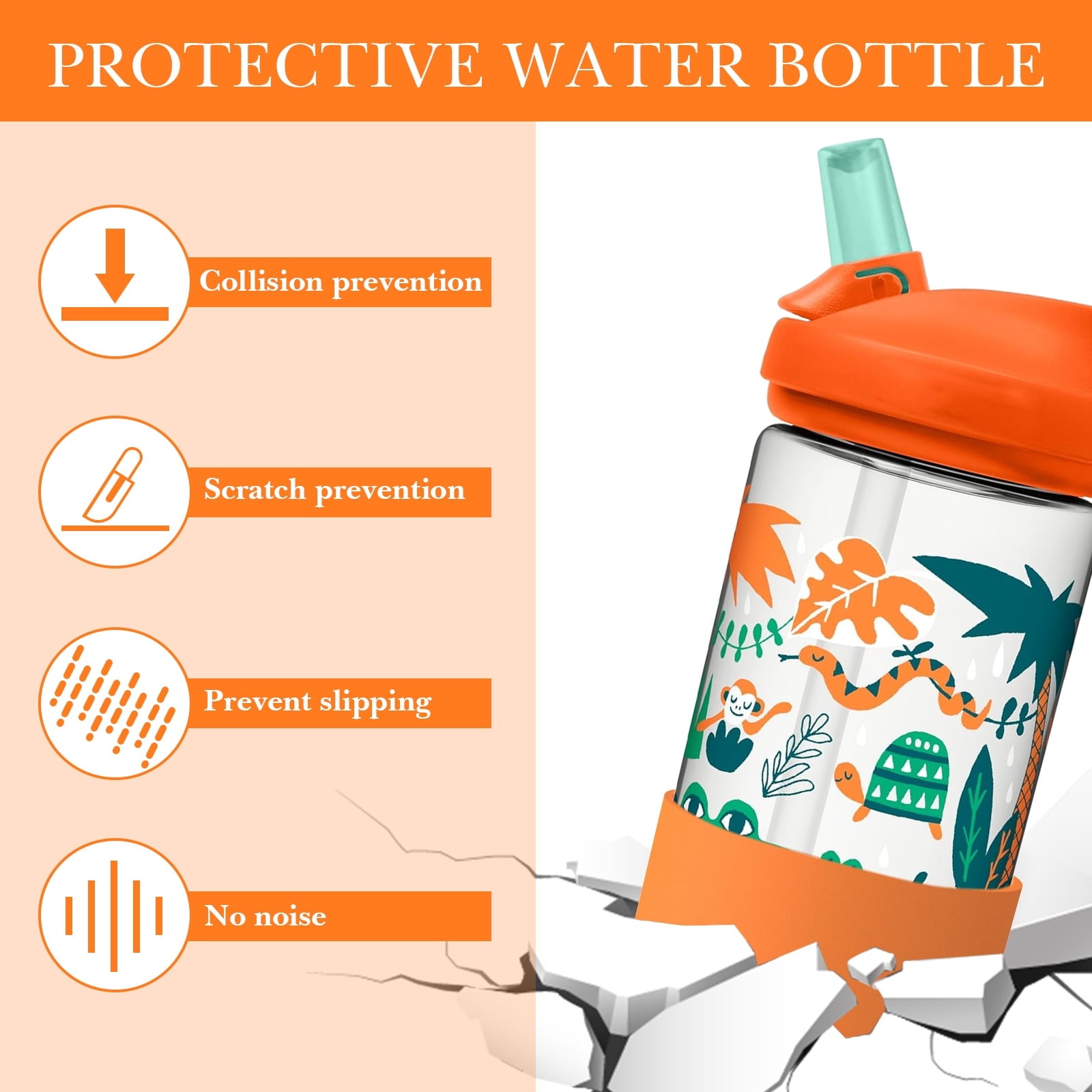 Linkidea 2 Pack Water Bottle Boot Compatible with CamelBak Eddy+20oz/25oz, Chute Mag 20oz/25oz, Carry Cap, Silicone Anti-Slip Bottle Bottom Bumper Protector (Orange) - WHY4