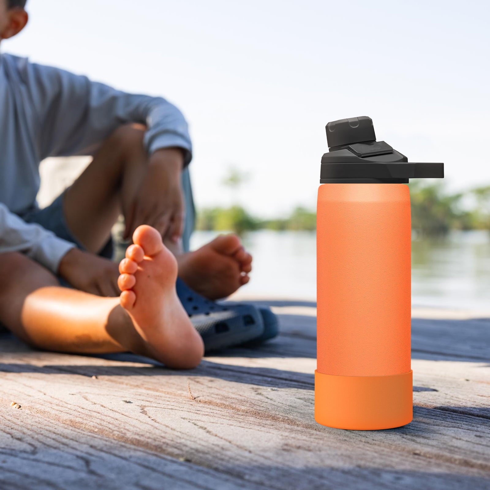 Linkidea 2 Pack Water Bottle Boot Compatible with CamelBak Eddy+20oz/25oz, Chute Mag 20oz/25oz, Carry Cap, Silicone Anti-Slip Bottle Bottom Bumper Protector (Orange) - WHY4