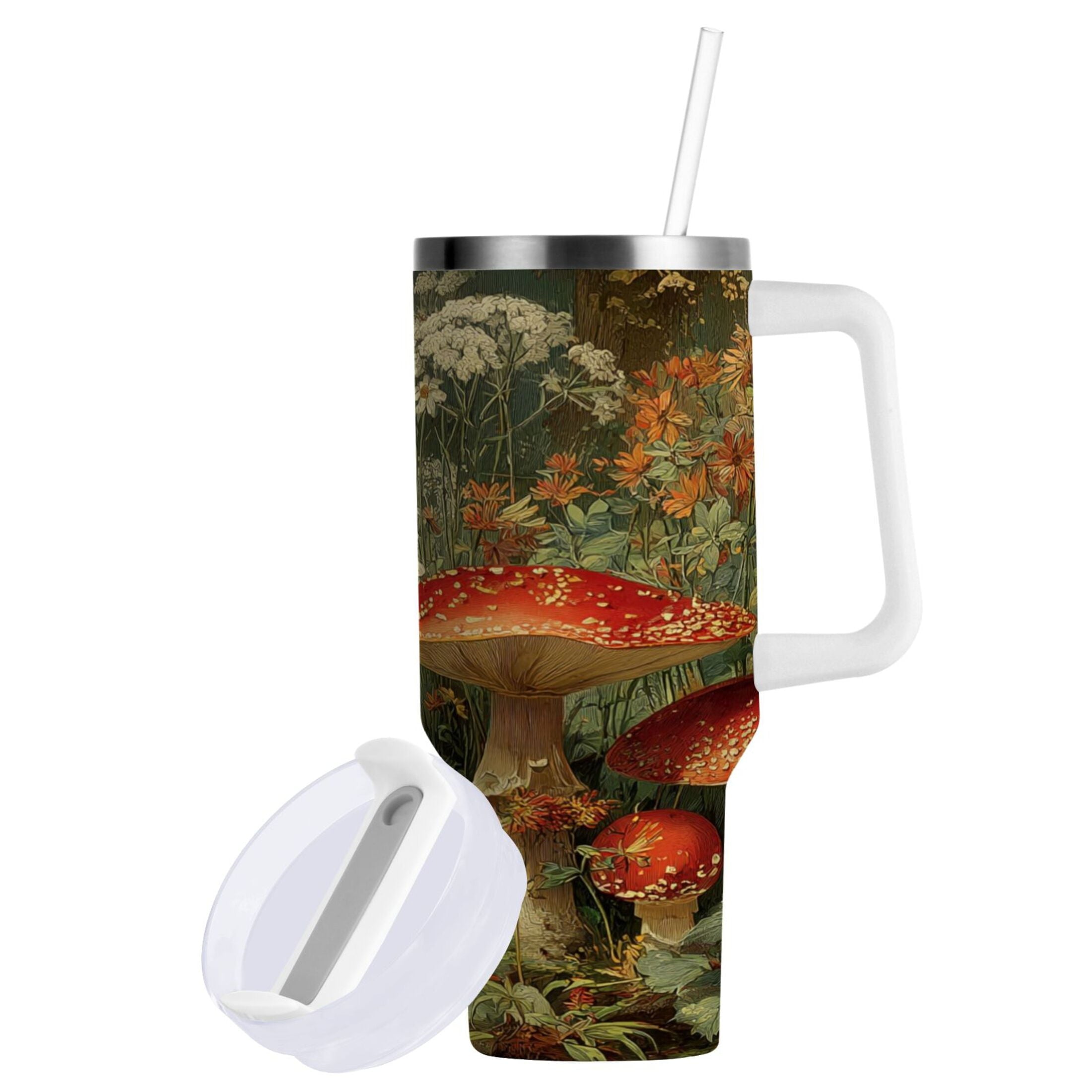 40 oz Insulated Stainless Steel Tumbler Double Wall Stainless Steel Tumbler with 2-Way Drinking Red Mushrooms - 4PW6
