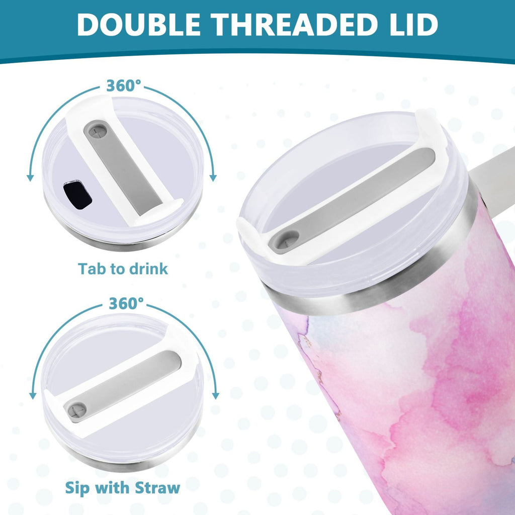 30 oz Insulated Stainless Steel Tumbler Double Wall Stainless Steel Tumbler with 2-Way Drinking Pastel Pink Marble Texture - TAFF