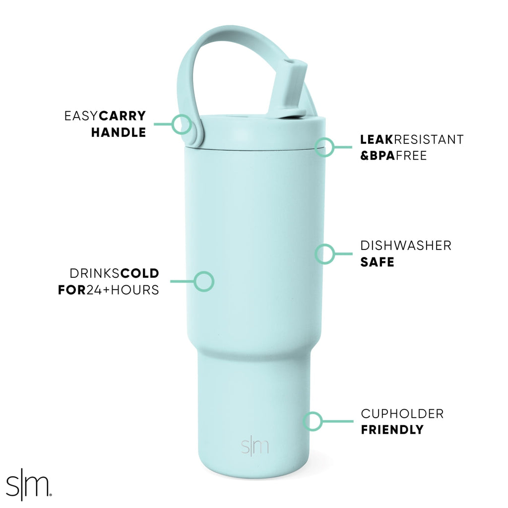Simple Modern 24 fl oz Insulated Stainless Steel Trek Pivot Tumbler with Straw Lid and Top Handle|Seaside Blue - H6HD