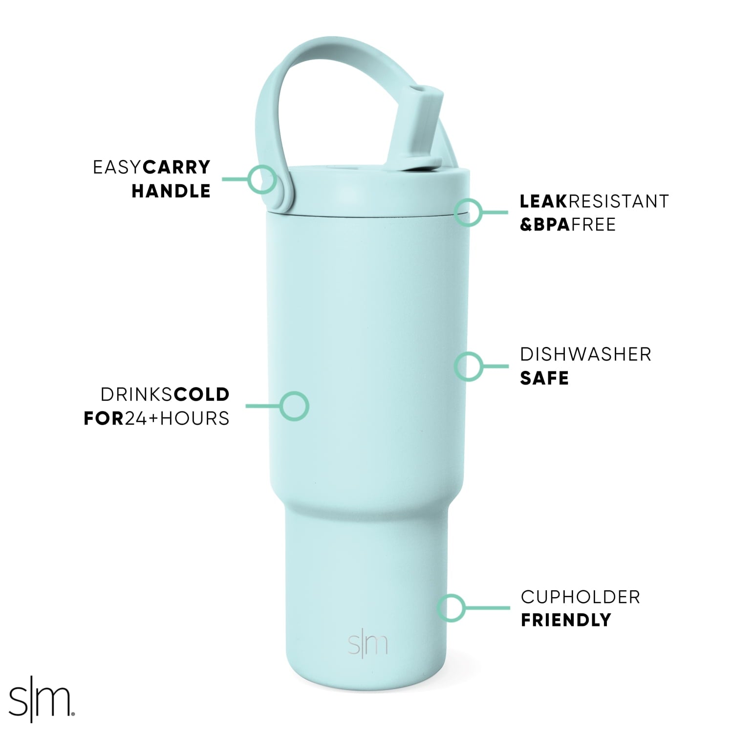 Simple Modern 24 fl oz Insulated Stainless Steel Trek Pivot Tumbler with Straw Lid and Top Handle|Seaside Blue - H6HD