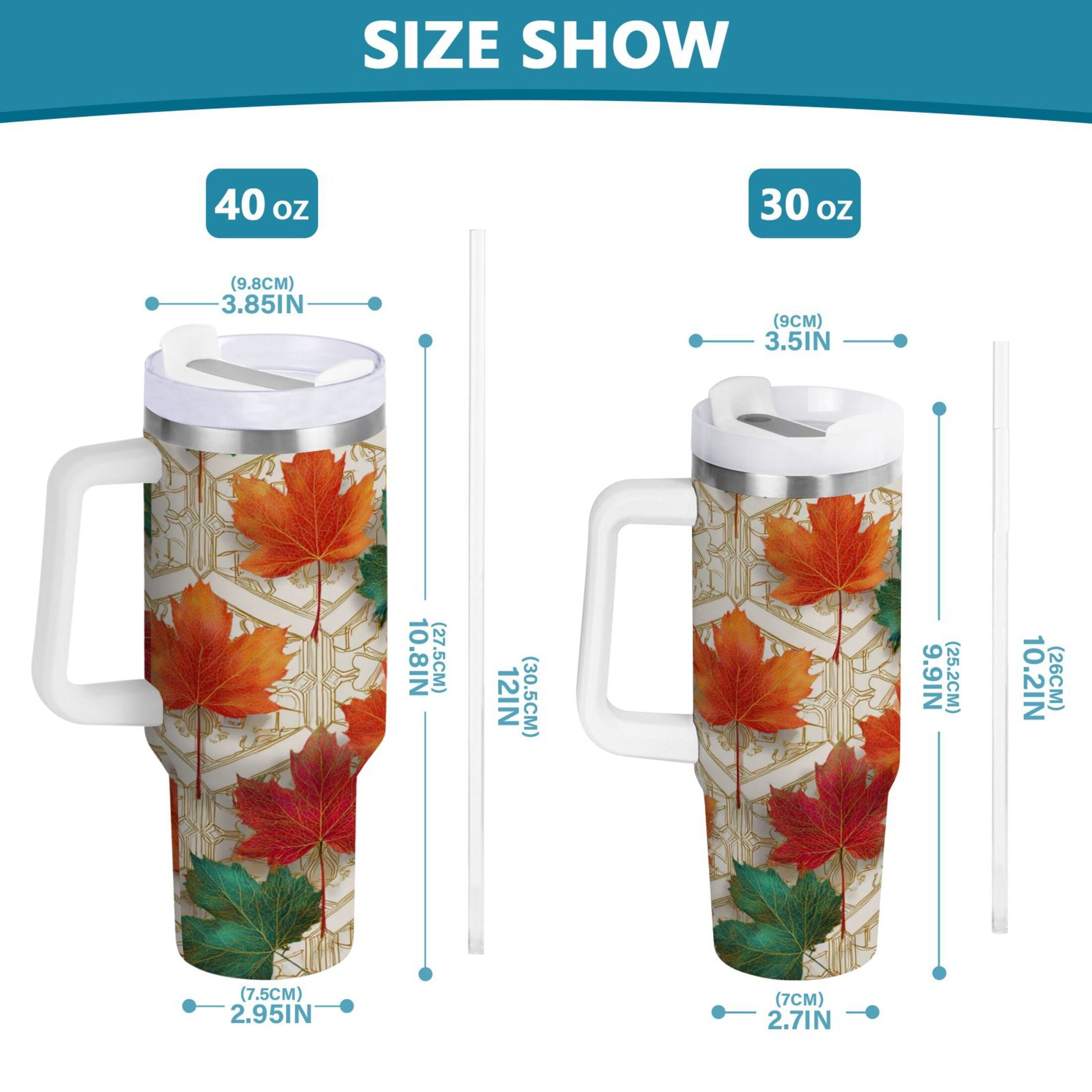 30 oz Insulated Stainless Steel Tumbler Double Wall Stainless Steel Tumbler with 2-Way Drinking Green and Red Maple Leaves - X4NS