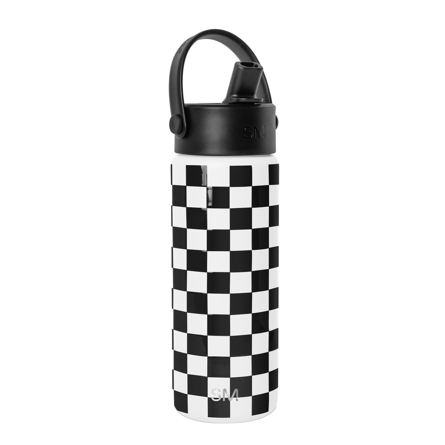 Simple Modern 18 fl oz Insulated Stainless Steel Summit Wide Mouth Water Bottle with Handle and Straw Lid|Black and White Checkmate - AUOG