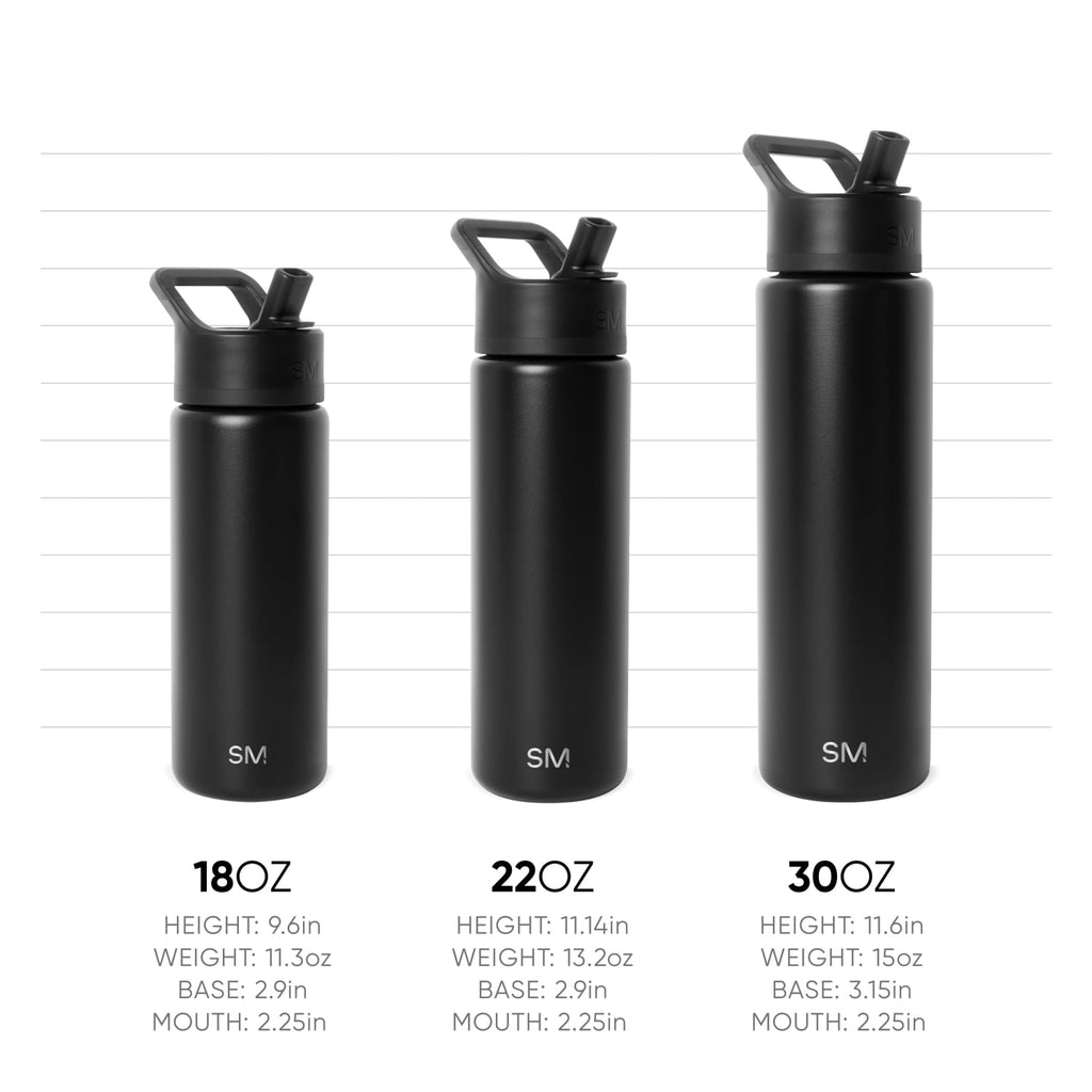 Simple Modern 18 fl oz Insulated Stainless Steel Summit Wide Mouth Water Bottle with Handle and Straw Lid|Black and White Checkmate - AUOG