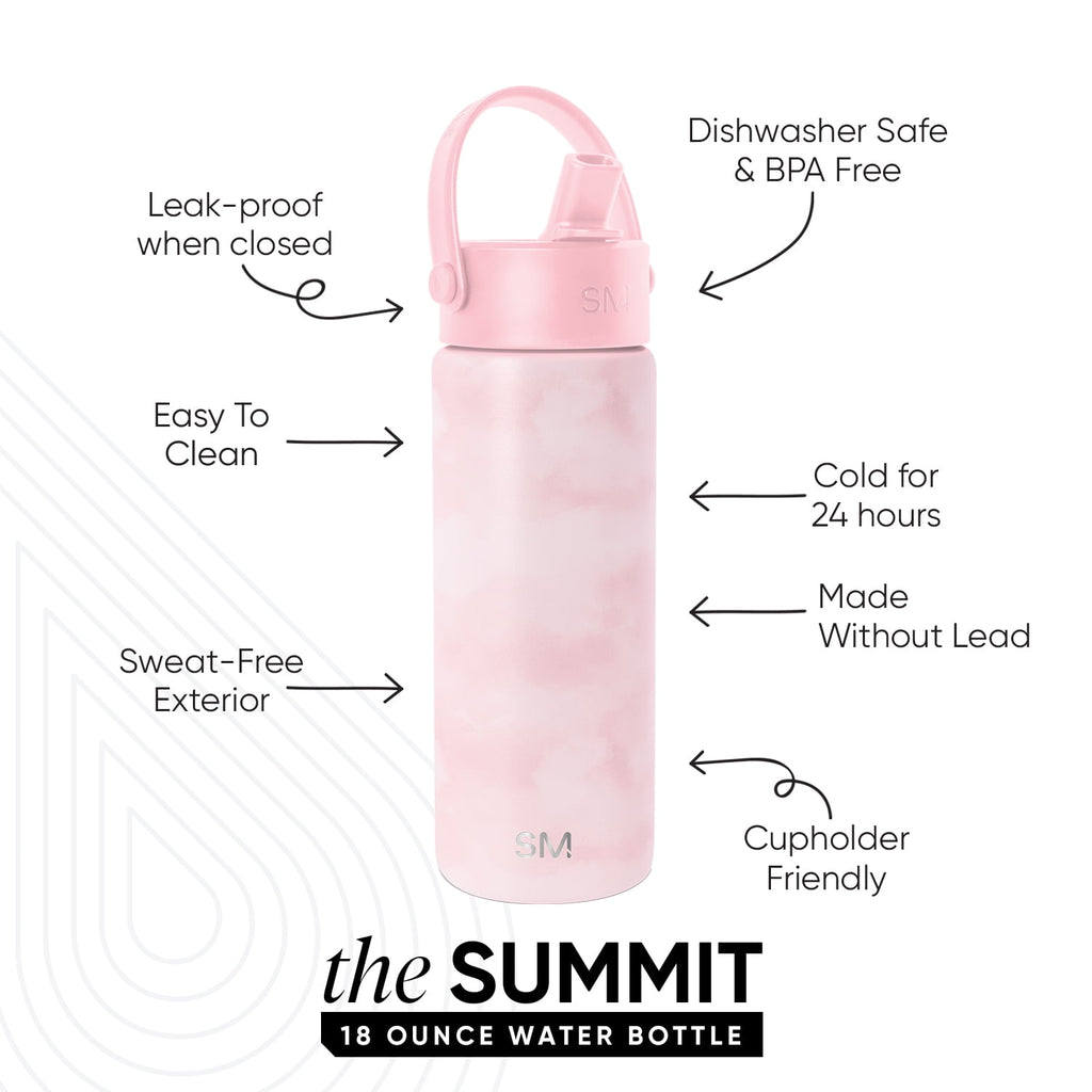 Simple Modern 18 fl oz Insulated Stainless Steel Summit Wide Mouth Water Bottle with Handle and Straw Lid|Black and White Checkmate - AUOG
