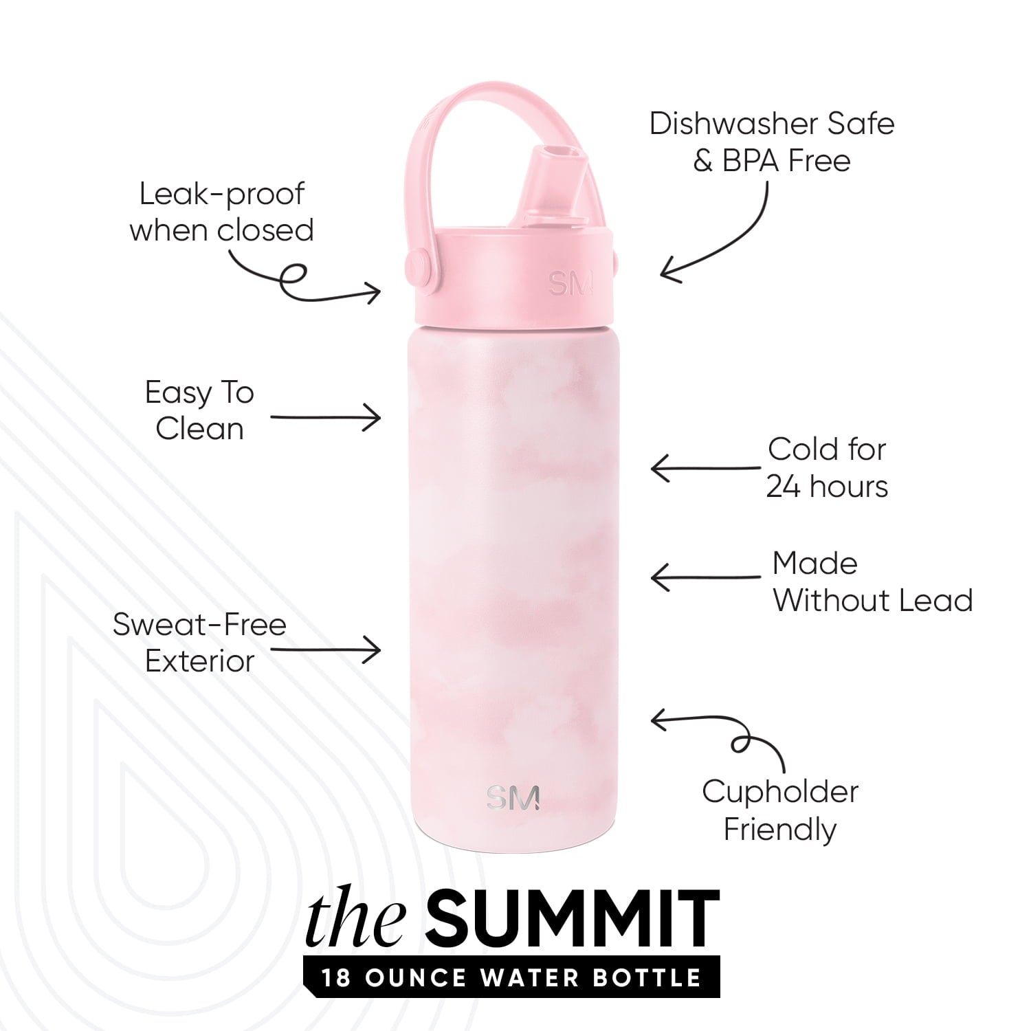 Simple Modern 18 fl oz Insulated Stainless Steel Summit Wide Mouth Water Bottle with Handle and Straw Lid|Black and White Checkmate - AUOG