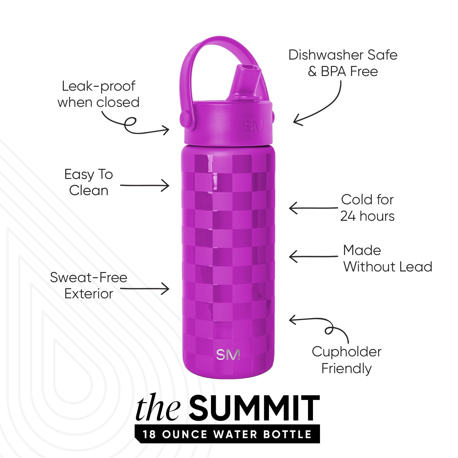 Simple Modern 18 fl oz Insulated Stainless Steel Summit Wide Mouth Water Bottle with Handle and Straw Lid|Black and White Checkmate - AUOG