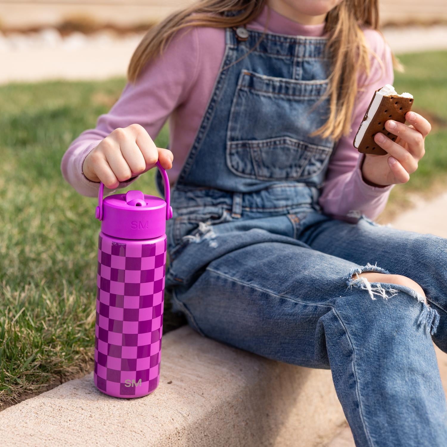 Simple Modern 18 fl oz Insulated Stainless Steel Summit Wide Mouth Water Bottle with Handle and Straw Lid|Black and White Checkmate - AUOG