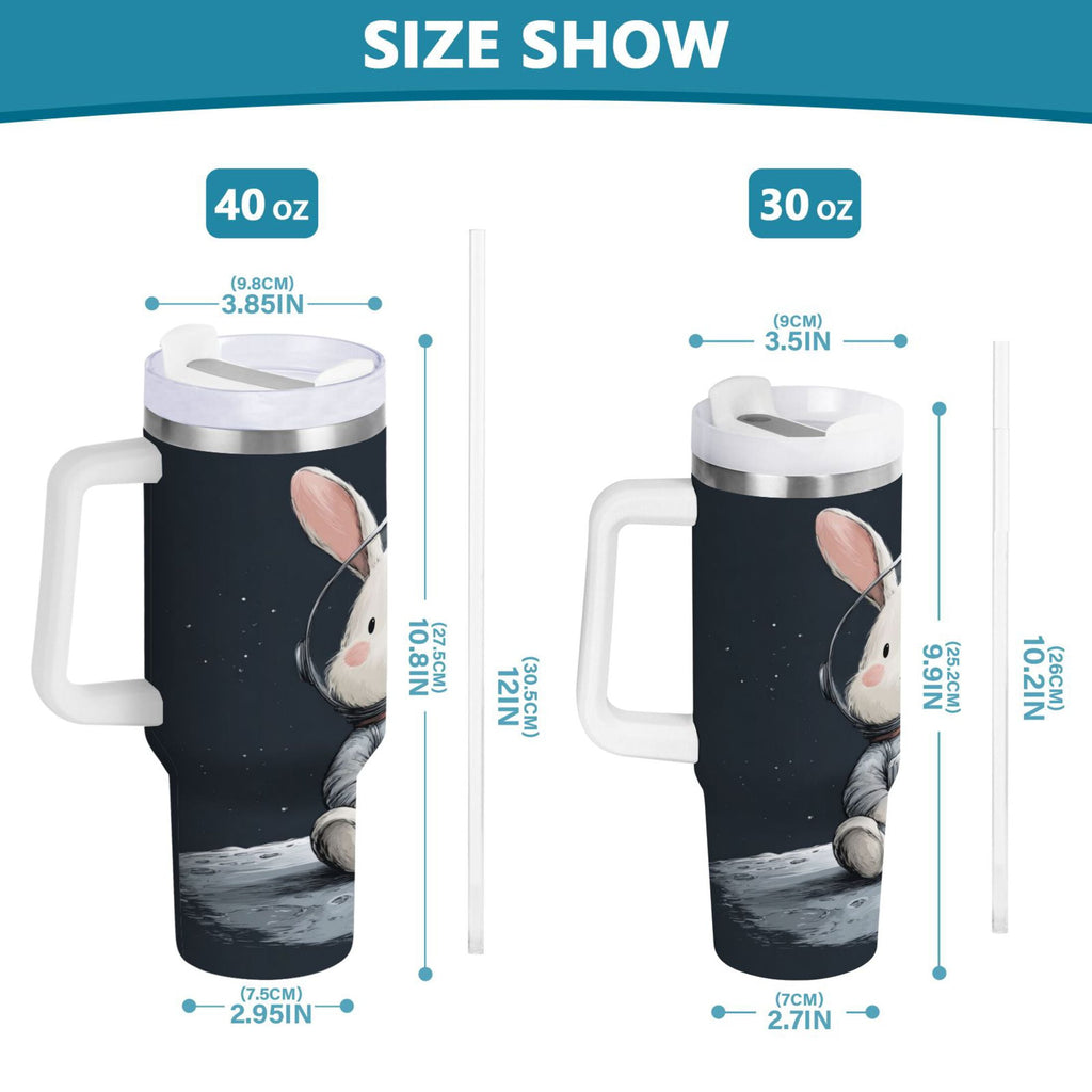 40 oz Insulated Stainless Steel Tumbler Double Wall Stainless Steel Tumbler with 2-Way Drinking Rabbit in A Space - KH24