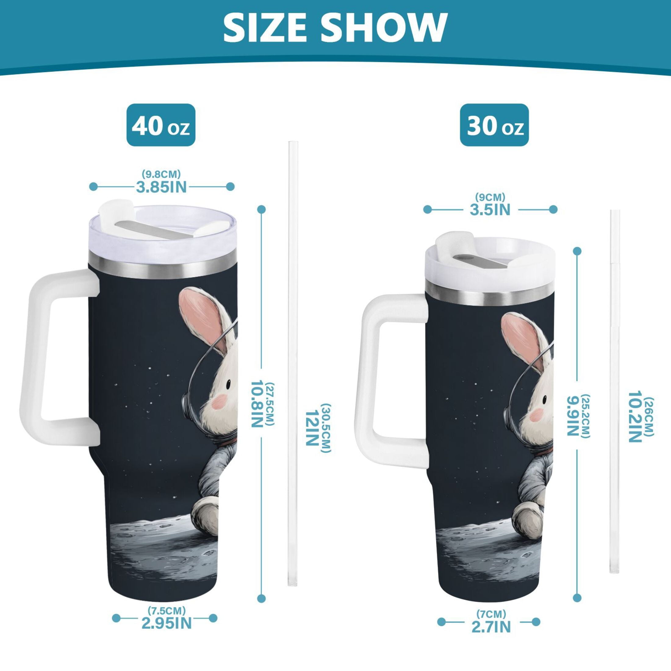 40 oz Insulated Stainless Steel Tumbler Double Wall Stainless Steel Tumbler with 2-Way Drinking Rabbit in A Space - KH24