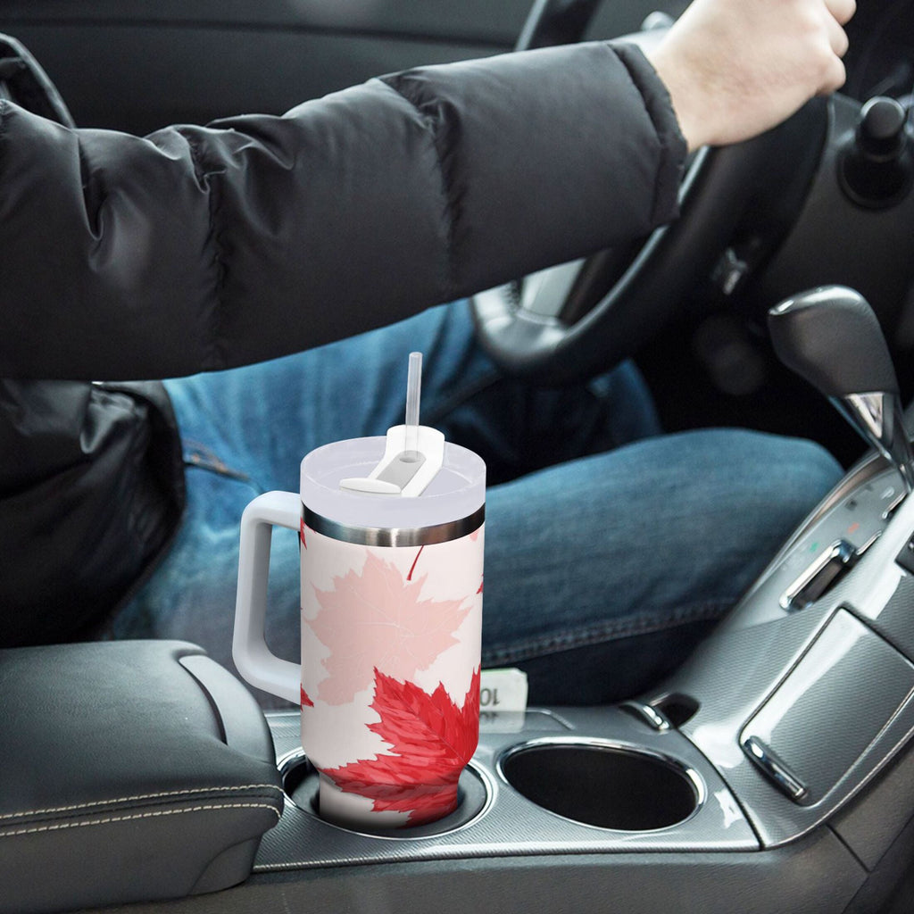 40 oz Insulated Stainless Steel Tumbler Double Wall Stainless Steel Tumbler with 2-Way Drinking Red Maple Leaves Pattern - PS4W