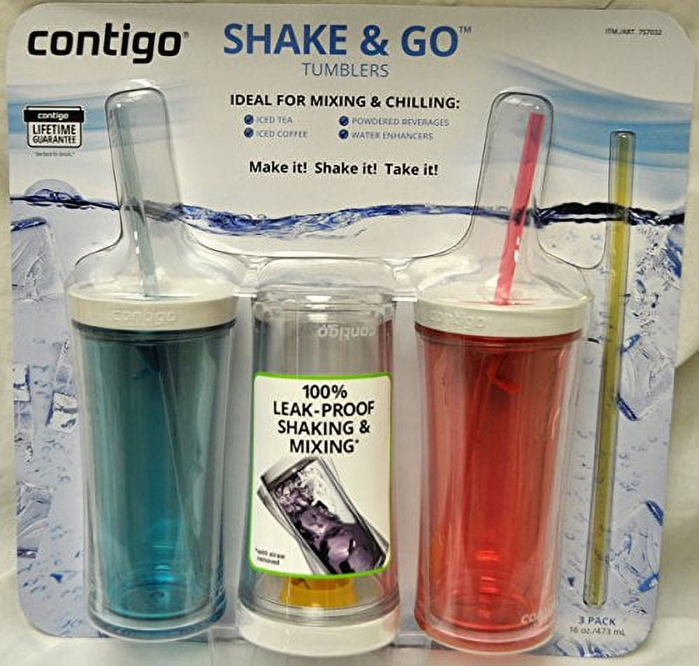 Contigo Shake &amp; Go Plastic Tumblers - Set of 3 (Pink Blue &amp; Clear) - BLOO