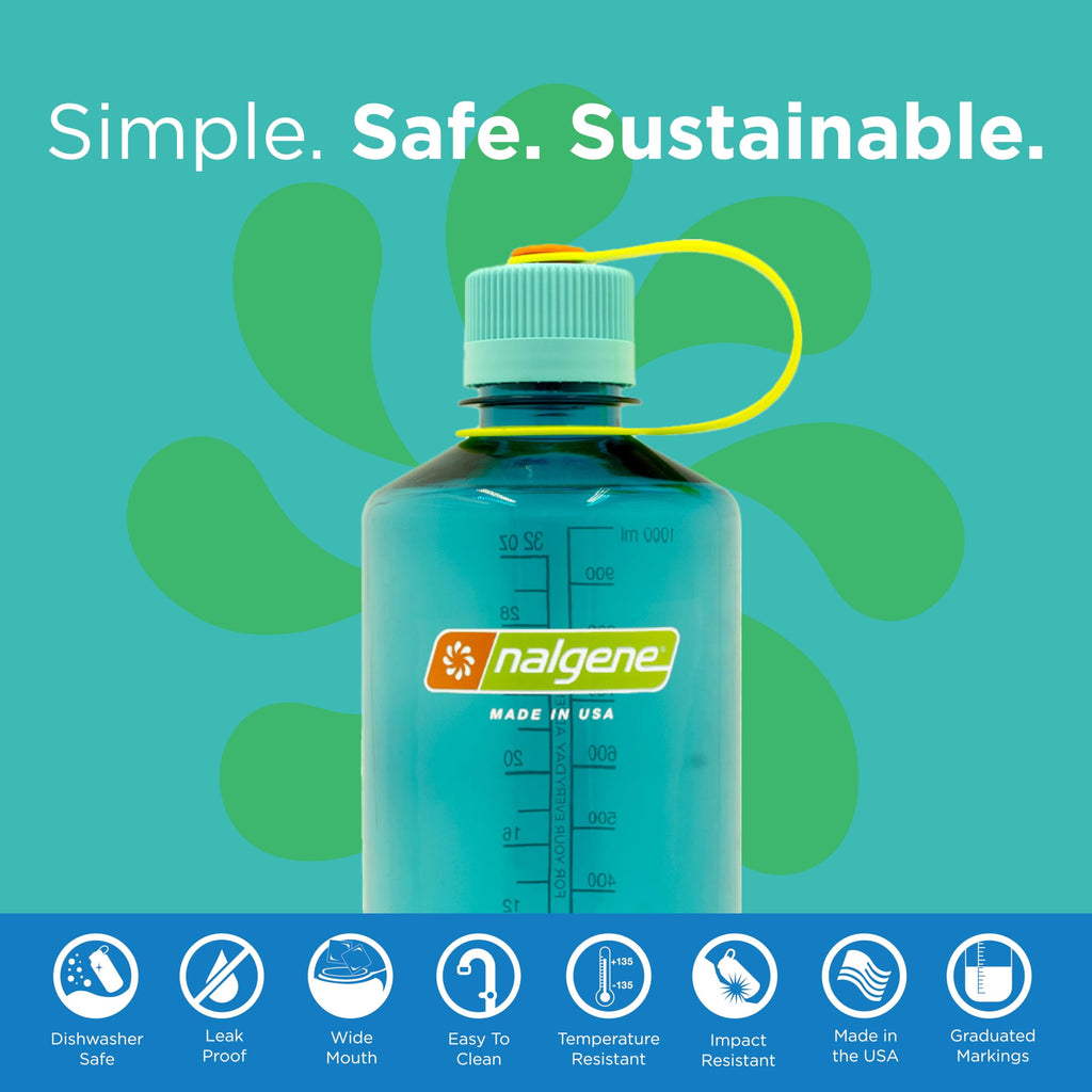 Nalgene Sustain Tritan BPA-Free Water Bottle Made with Material Derived from 50% Plastic Waste (using ISCC certified mass balance), 32 OZ, Narrow Mouth, Cerulean - 4BT8