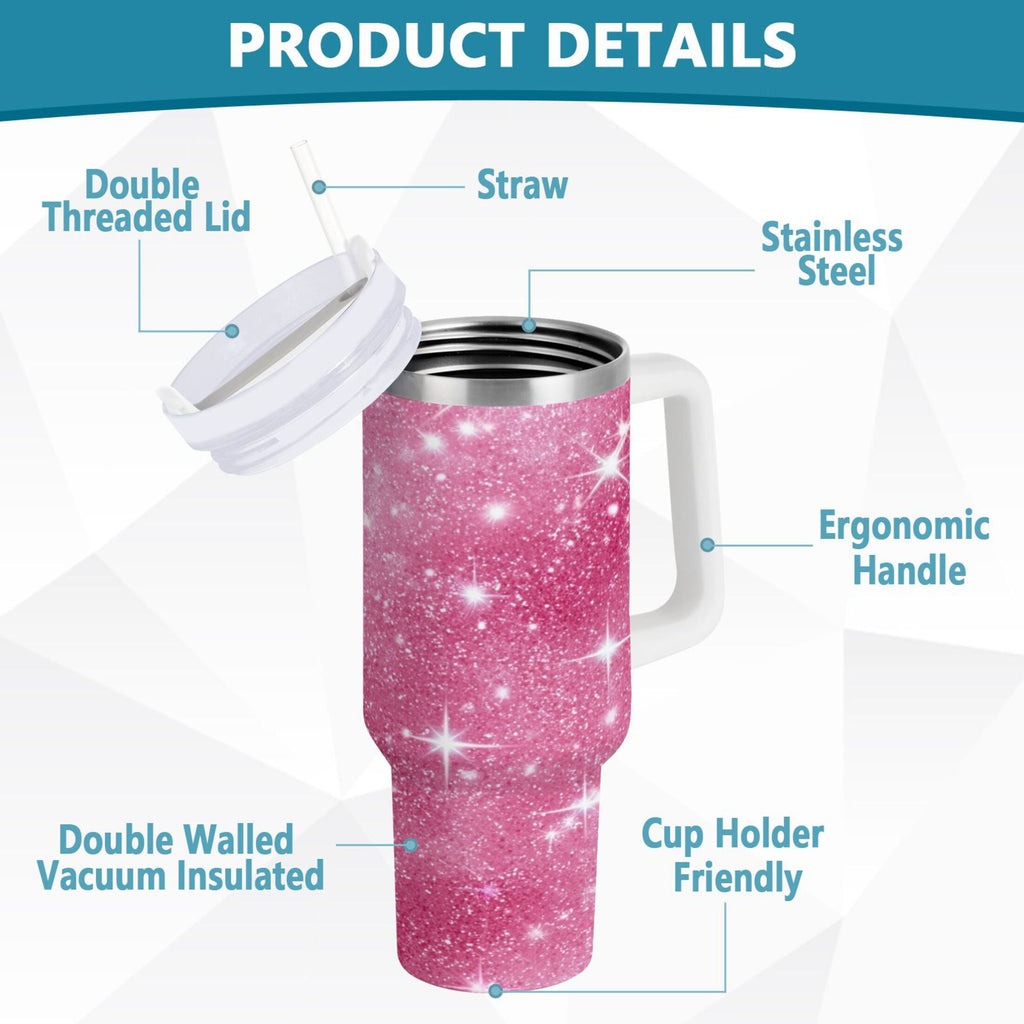 40 oz Insulated Stainless Steel Tumbler Double Wall Stainless Steel Tumbler with 2-Way Drinking Pink Glitter Background - 0Z73