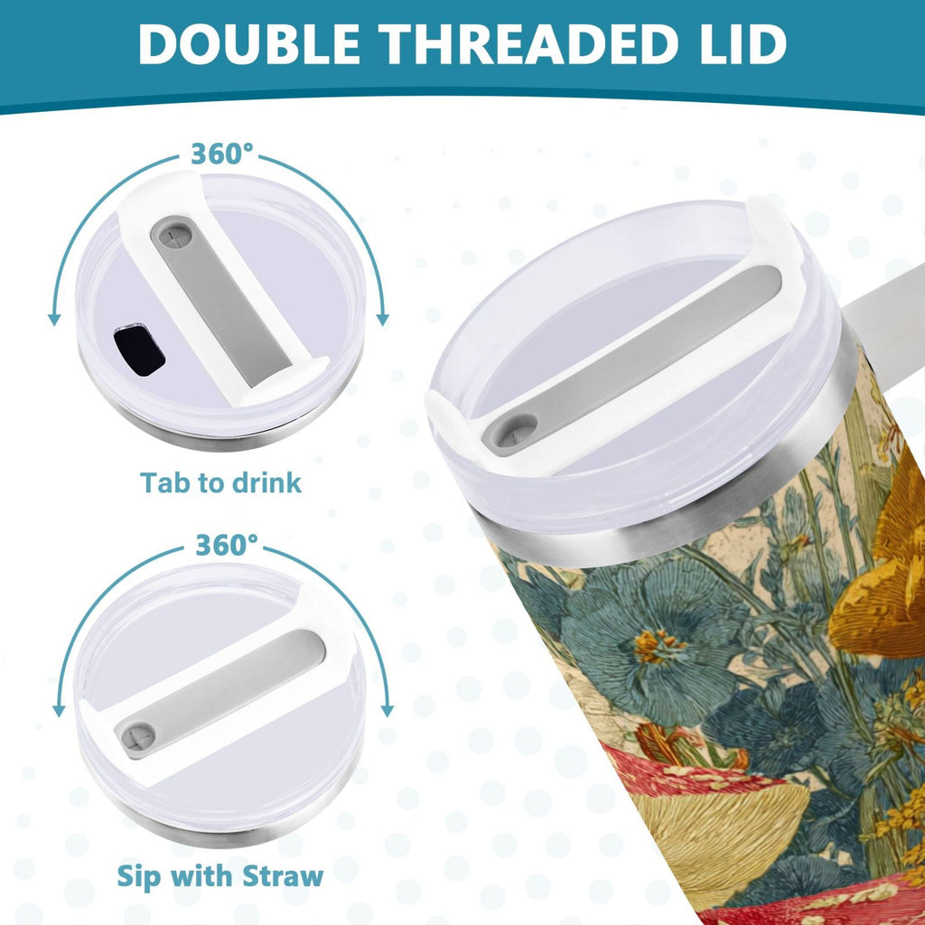 30 oz Insulated Stainless Steel Tumbler Double Wall Stainless Steel Tumbler with 2-Way Drinking Red Mushrooms with Flowers - LX2L