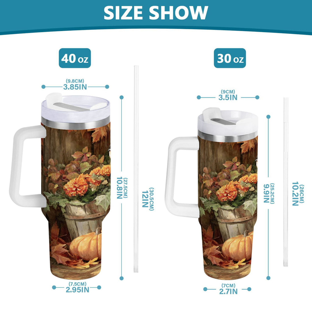 30 oz Insulated Stainless Steel Tumbler Double Wall Stainless Steel Tumbler with 2-Way Drinking Beautiful Fall Scene - M7FU