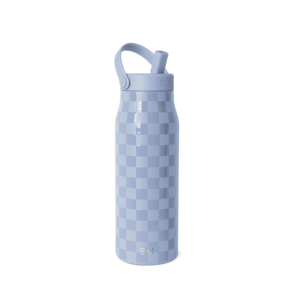 Simple Modern 34 fl oz Insulated Stainless Steel Mesa Wide Mouth Water Bottle with Handle and Push Button Straw Lid | Mystifying Blue Checkmate - WHKO