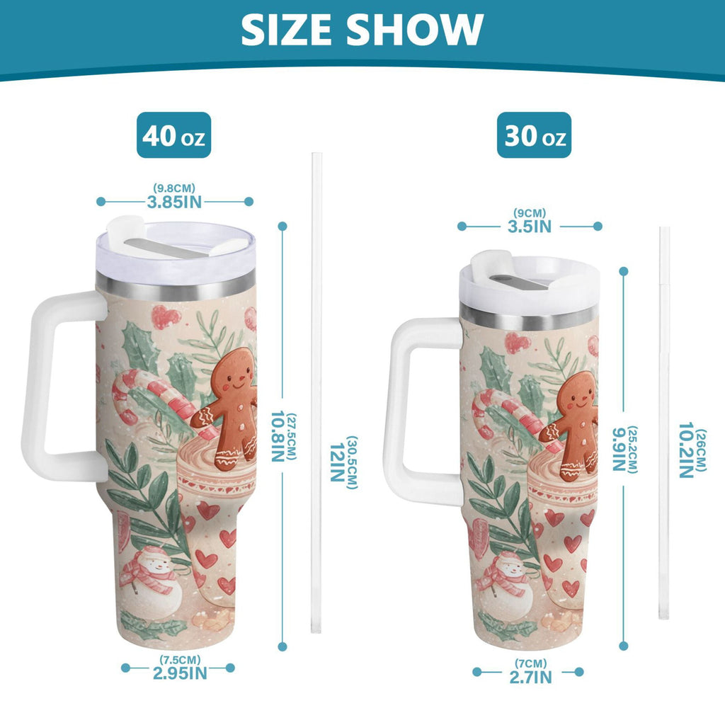 30 oz Insulated Stainless Steel Tumbler Double Wall Stainless Steel Tumbler with 2-Way Drinking Cute Christmas Design - H7L4