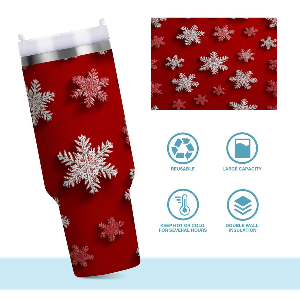 30 oz Insulated Stainless Steel Tumbler Double Wall Stainless Steel Tumbler with 2-Way Drinking Red and White Snowflakes - X70U