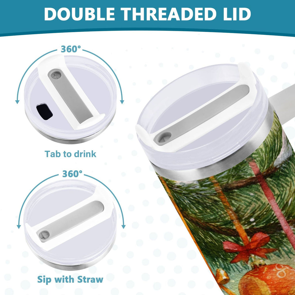 30 oz Insulated Stainless Steel Tumbler Double Wall Stainless Steel Tumbler with 2-Way Drinking Christmas Ornaments Watercolor Painting - IN1Q