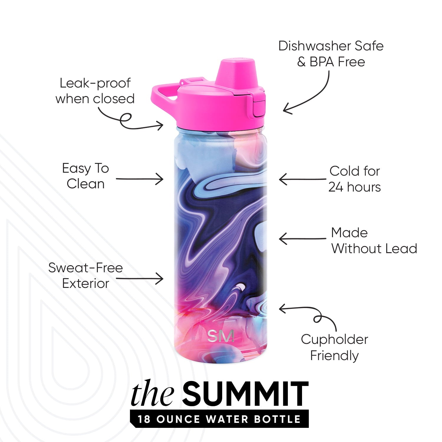 Simple Modern 18 fl oz Insulated Stainless Steel Summit Water Bottle with Covered Silicone Straw Lid | Dreamcicle - I9UP