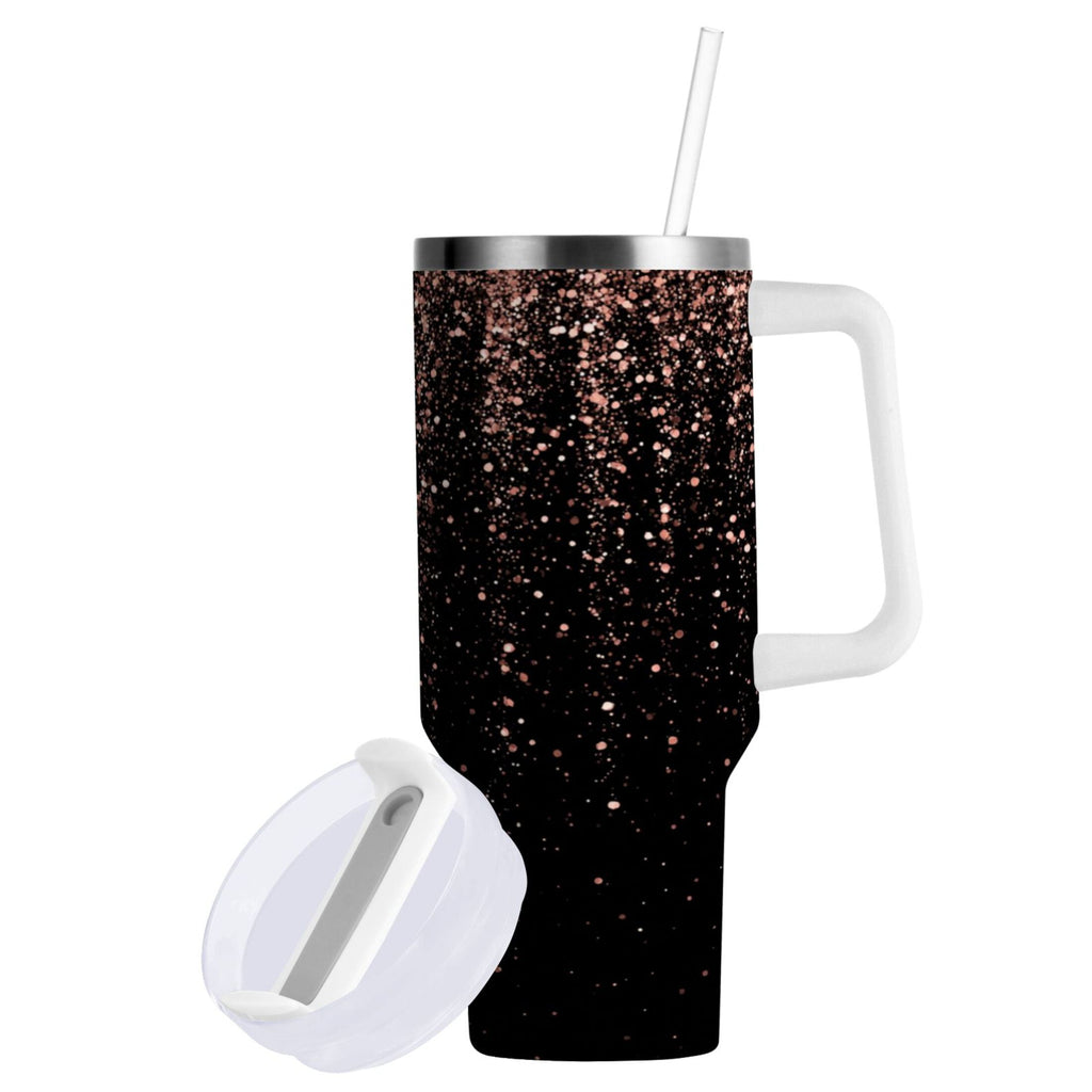 40 oz Insulated Stainless Steel Tumbler Double Wall Stainless Steel Tumbler with 2-Way Drinking Rose Gold Glitter - ATO6
