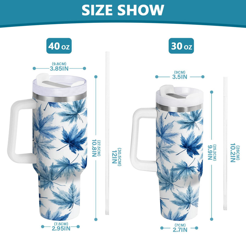 30 oz Insulated Stainless Steel Tumbler Double Wall Stainless Steel Tumbler with 2-Way Drinking Abstract Blue Maple Leaves - AVPG