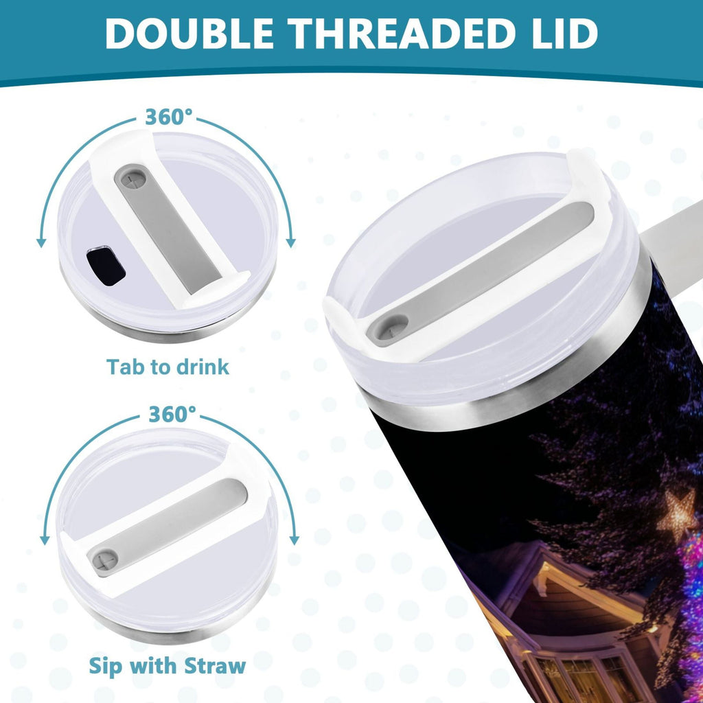 40 oz Insulated Stainless Steel Tumbler Double Wall Stainless Steel Tumbler with 2-Way Drinking Christmas Trees with Lights - 255A