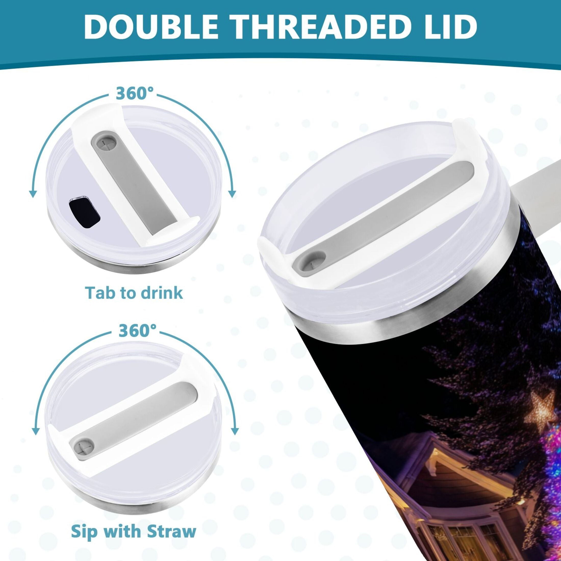 40 oz Insulated Stainless Steel Tumbler Double Wall Stainless Steel Tumbler with 2-Way Drinking Christmas Trees with Lights - 255A