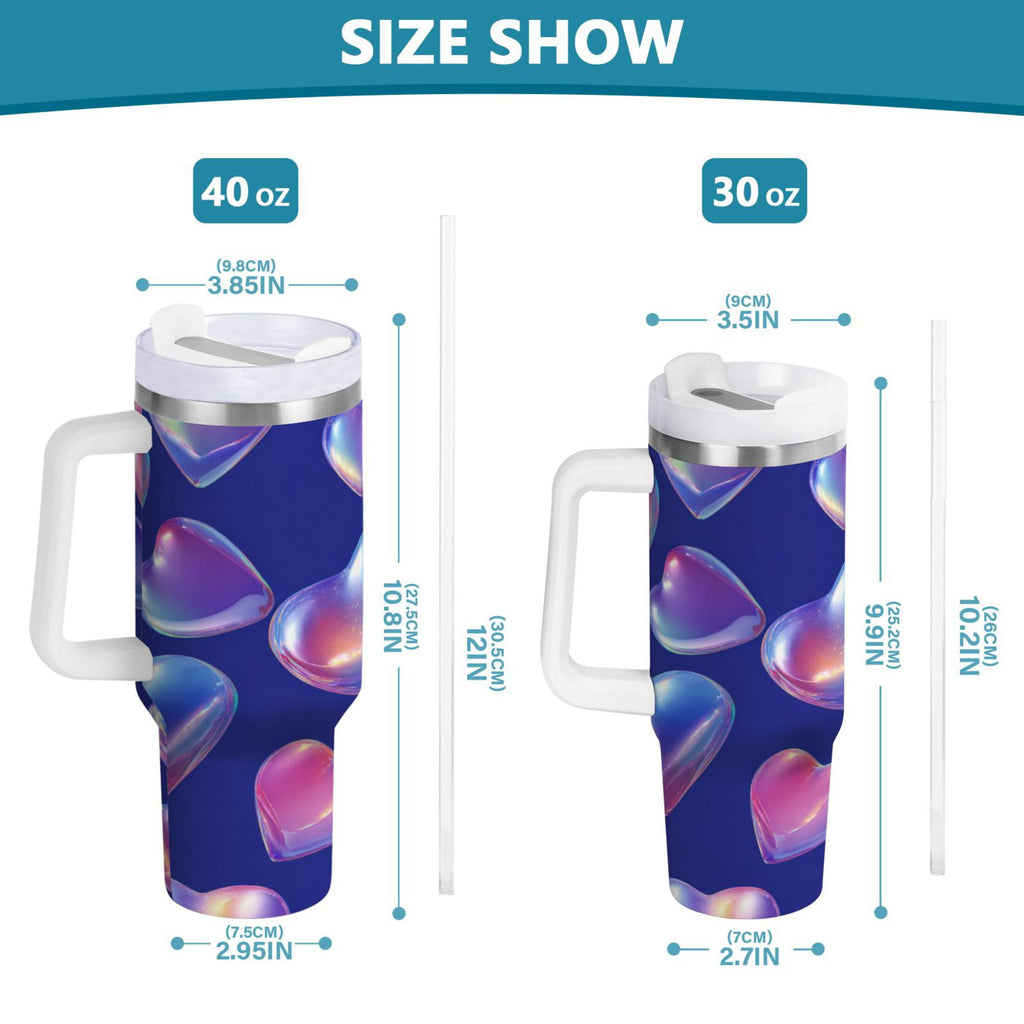 30 oz Insulated Stainless Steel Tumbler Double Wall Stainless Steel Tumbler with 2-Way Drinking Pink-purple Hearts - RRFC