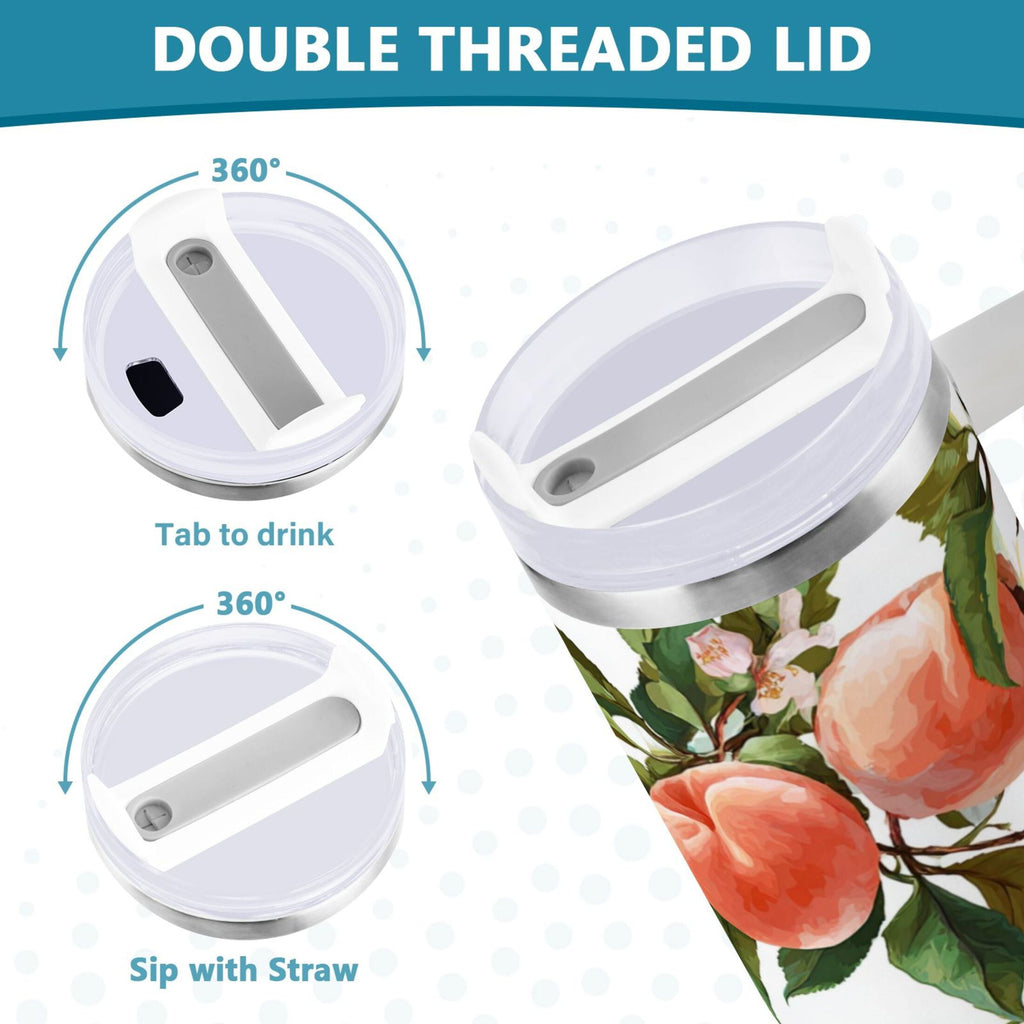 30 oz Insulated Stainless Steel Tumbler Double Wall Stainless Steel Tumbler with 2-Way Drinking Peach Fruit Pattern - YH22