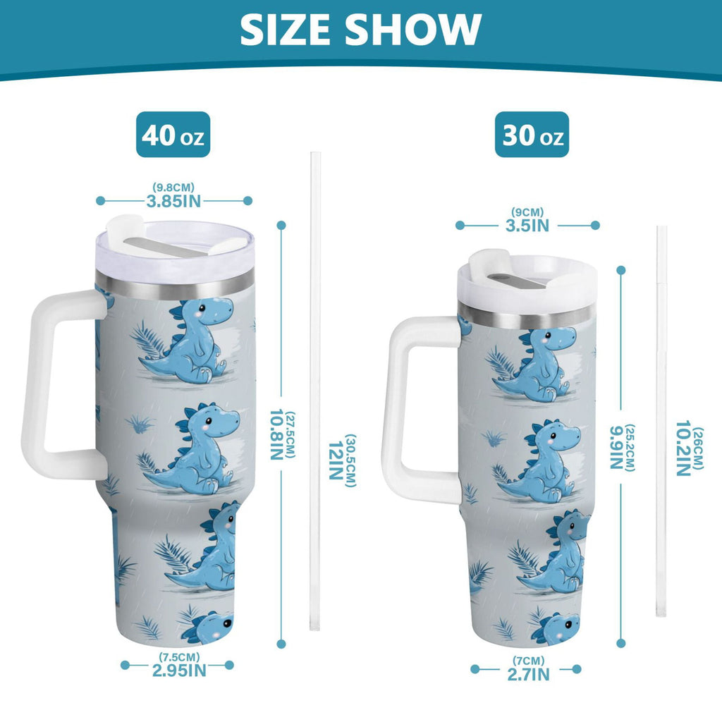30 oz Insulated Stainless Steel Tumbler Double Wall Stainless Steel Tumbler with 2-Way Drinking Cartoon Blue Dinosaurs - 9G22