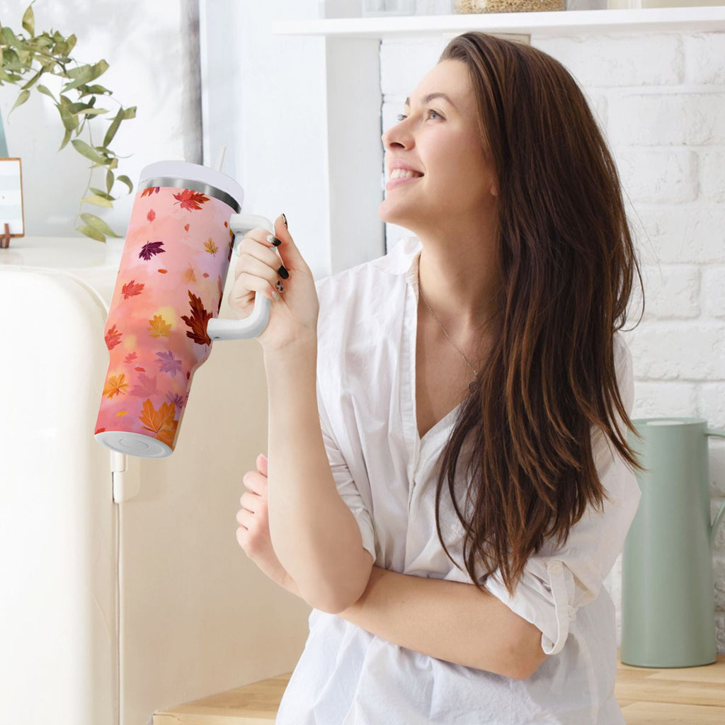 30 oz Insulated Stainless Steel Tumbler Double Wall Stainless Steel Tumbler with 2-Way Drinking Autumn Leaves Falling - WC8Y