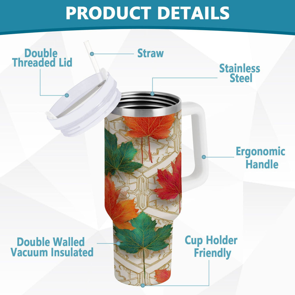 30 oz Insulated Stainless Steel Tumbler Double Wall Stainless Steel Tumbler with 2-Way Drinking Green and Red Maple Leaves - X4NS