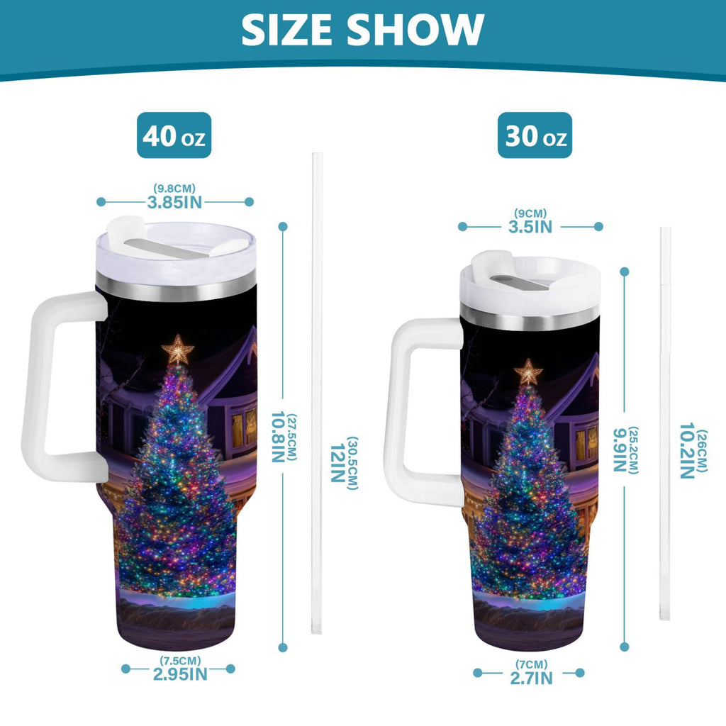 40 oz Insulated Stainless Steel Tumbler Double Wall Stainless Steel Tumbler with 2-Way Drinking Christmas Trees with Lights - 255A