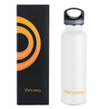 LIFE'S EASY 20 oz. Sports Insulated Water Bottle with Lid. Stainless Steel Vacuum Double Wall Thermo for Modern Hot and Cold Drinks, Simple Metal Hydro Canteen for Travel Men and Women (White) - E4W5