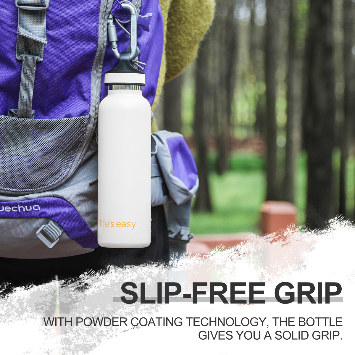 LIFE'S EASY 20 oz. Sports Insulated Water Bottle with Lid. Stainless Steel Vacuum Double Wall Thermo for Modern Hot and Cold Drinks, Simple Metal Hydro Canteen for Travel Men and Women (White) - E4W5