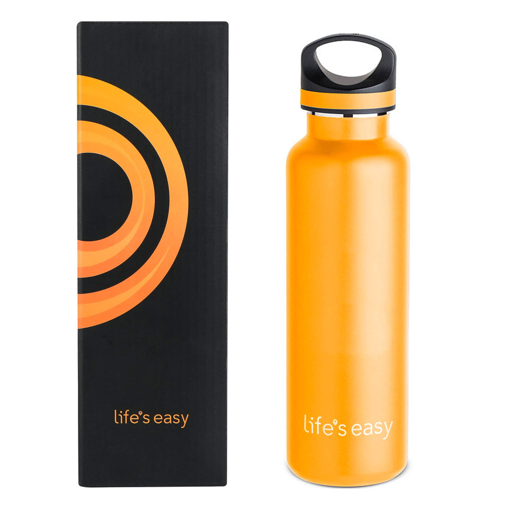 LIFE'S EASY 20 oz. Sports Insulated Water Bottle with Lid. Stainless Steel Vacuum Double Wall Thermo for Modern Hot and Cold Drinks, Simple Metal Hydro Canteen for Travel Men and Women (White) - E4W5