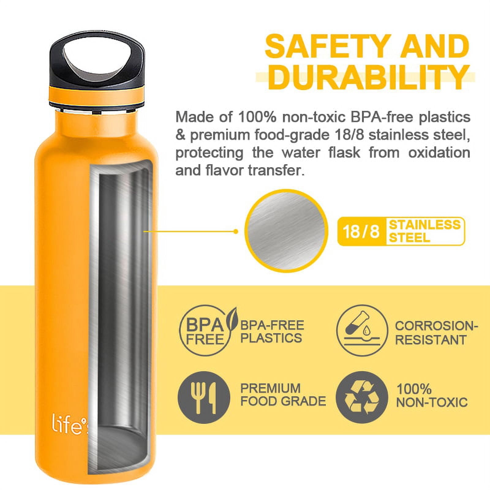 LIFE'S EASY 20 oz. Sports Insulated Water Bottle with Lid. Stainless Steel Vacuum Double Wall Thermo for Modern Hot and Cold Drinks, Simple Metal Hydro Canteen for Travel Men and Women (White) - E4W5