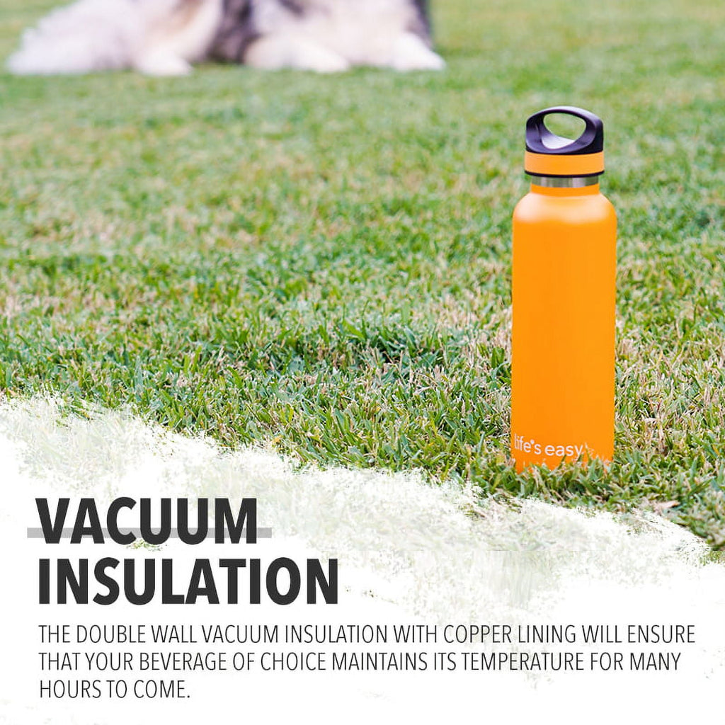 LIFE'S EASY 20 oz. Sports Insulated Water Bottle with Lid. Stainless Steel Vacuum Double Wall Thermo for Modern Hot and Cold Drinks, Simple Metal Hydro Canteen for Travel Men and Women (White) - E4W5