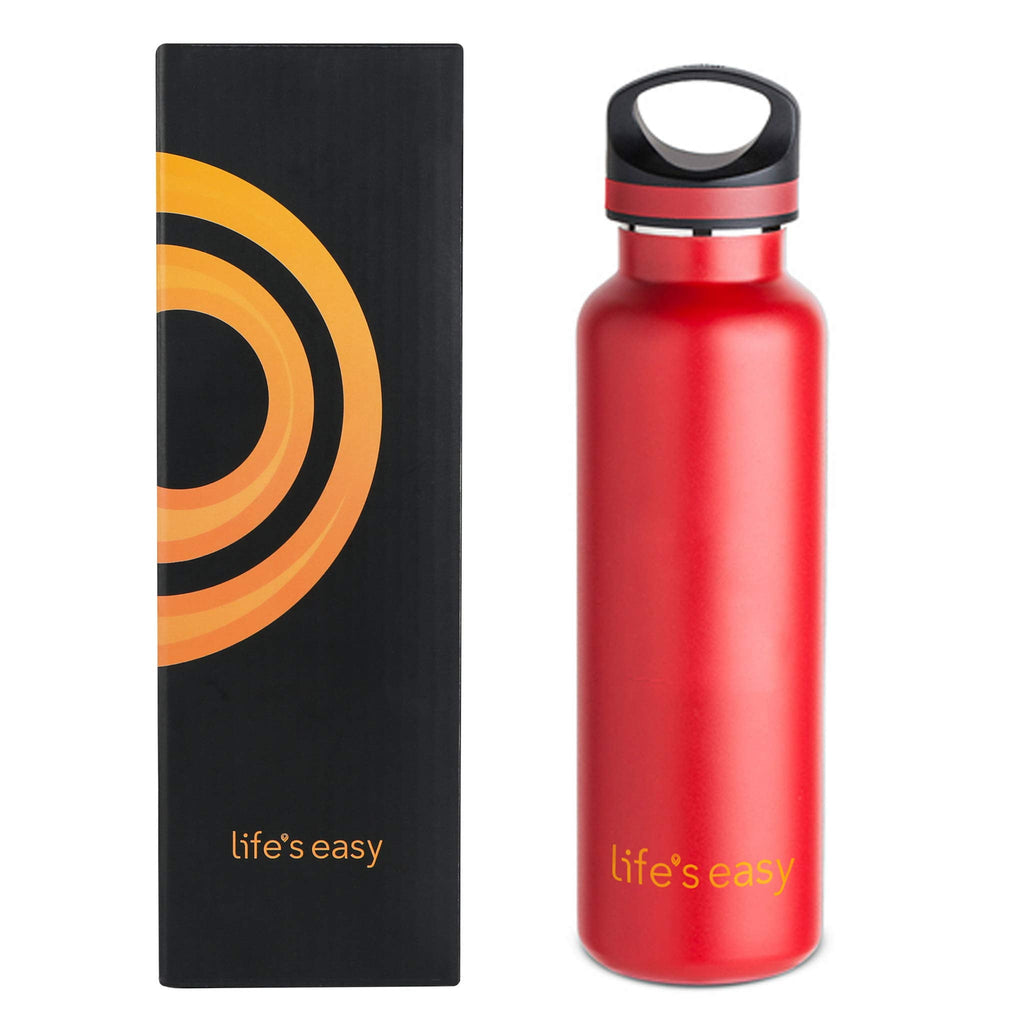 LIFE'S EASY 20 oz. Sports Insulated Water Bottle with Lid. Stainless Steel Vacuum Double Wall Thermo for Modern Hot and Cold Drinks, Simple Metal Hydro Canteen for Travel Men and Women (White) - E4W5