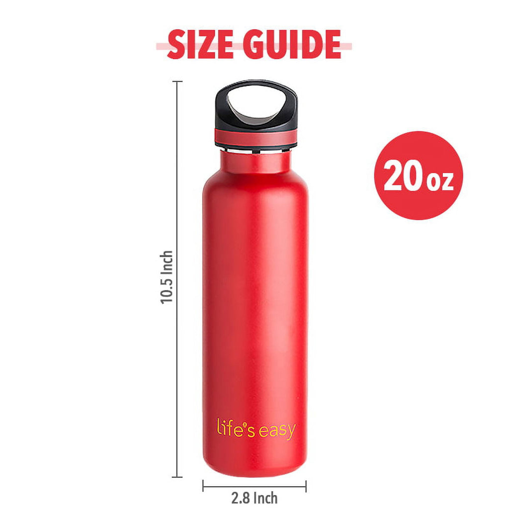 LIFE'S EASY 20 oz. Sports Insulated Water Bottle with Lid. Stainless Steel Vacuum Double Wall Thermo for Modern Hot and Cold Drinks, Simple Metal Hydro Canteen for Travel Men and Women (White) - E4W5