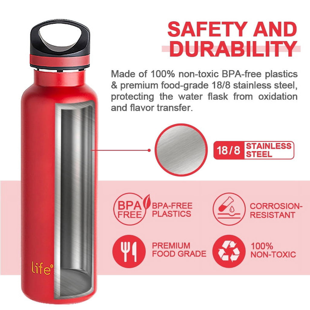 LIFE'S EASY 20 oz. Sports Insulated Water Bottle with Lid. Stainless Steel Vacuum Double Wall Thermo for Modern Hot and Cold Drinks, Simple Metal Hydro Canteen for Travel Men and Women (White) - E4W5