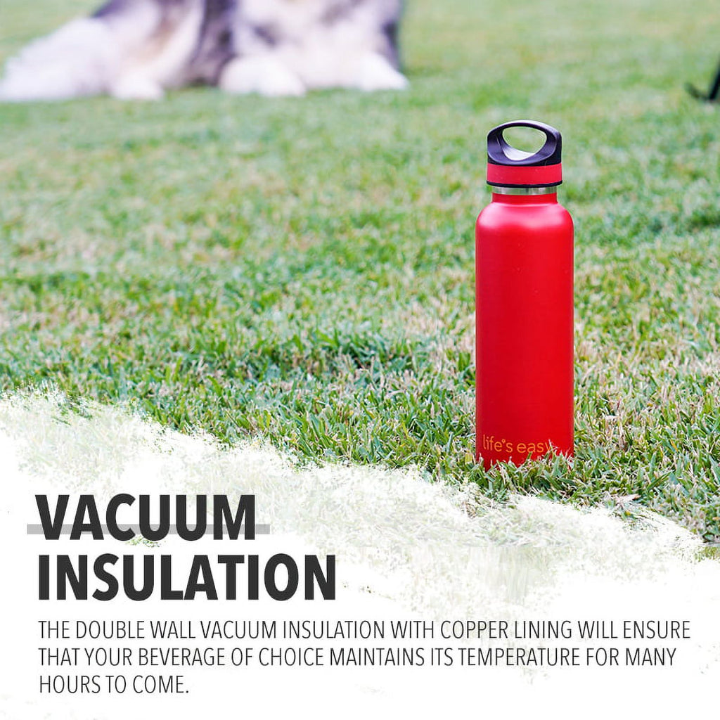 LIFE'S EASY 20 oz. Sports Insulated Water Bottle with Lid. Stainless Steel Vacuum Double Wall Thermo for Modern Hot and Cold Drinks, Simple Metal Hydro Canteen for Travel Men and Women (White) - E4W5