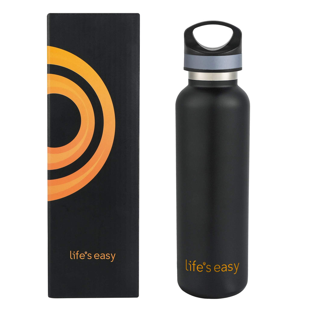 LIFE'S EASY 20 oz. Sports Insulated Water Bottle with Lid. Stainless Steel Vacuum Double Wall Thermo for Modern Hot and Cold Drinks, Simple Metal Hydro Canteen for Travel Men and Women (White) - E4W5