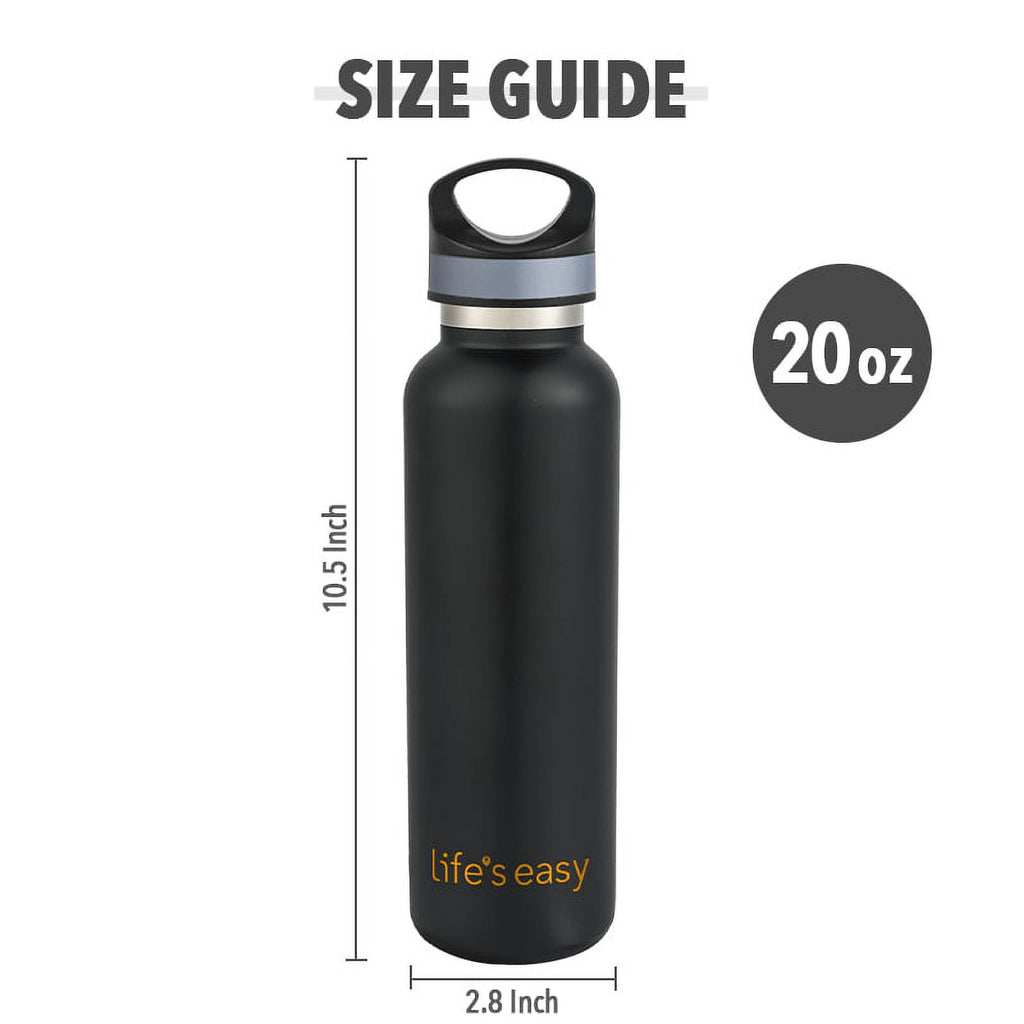 LIFE'S EASY 20 oz. Sports Insulated Water Bottle with Lid. Stainless Steel Vacuum Double Wall Thermo for Modern Hot and Cold Drinks, Simple Metal Hydro Canteen for Travel Men and Women (White) - E4W5