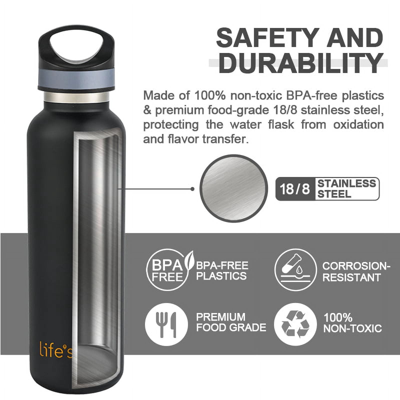 LIFE'S EASY 20 oz. Sports Insulated Water Bottle with Lid. Stainless Steel Vacuum Double Wall Thermo for Modern Hot and Cold Drinks, Simple Metal Hydro Canteen for Travel Men and Women (White) - E4W5