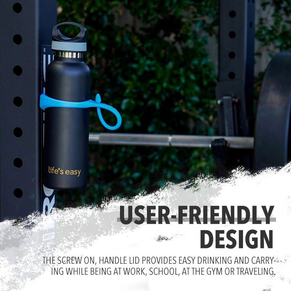LIFE'S EASY 20 oz. Sports Insulated Water Bottle with Lid. Stainless Steel Vacuum Double Wall Thermo for Modern Hot and Cold Drinks, Simple Metal Hydro Canteen for Travel Men and Women (White) - E4W5